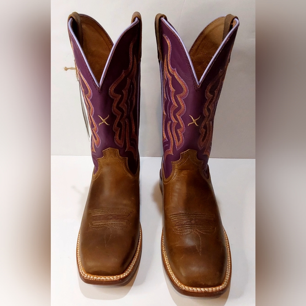 Twisted X Women 11" Tech X Western Boots Broad Square Toe Brown Purple Shaft 9B
